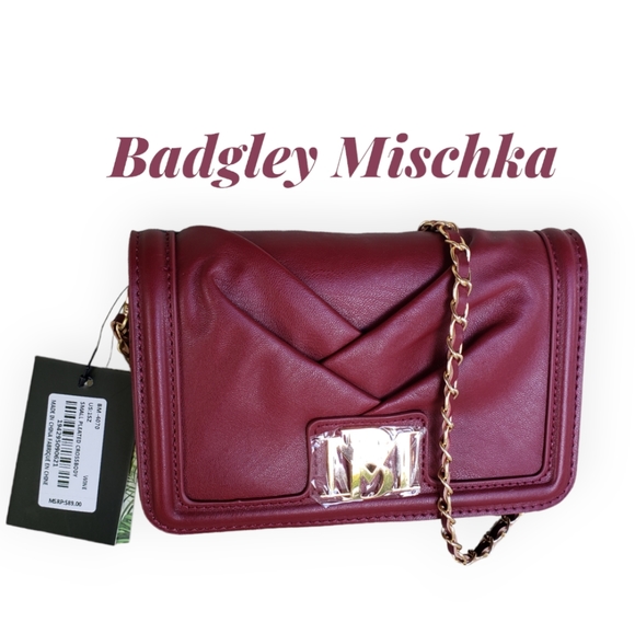 NWT BADGLEY MISCHKA Pleated Wine Colored Crossbody Bag - Picture 7 of 11